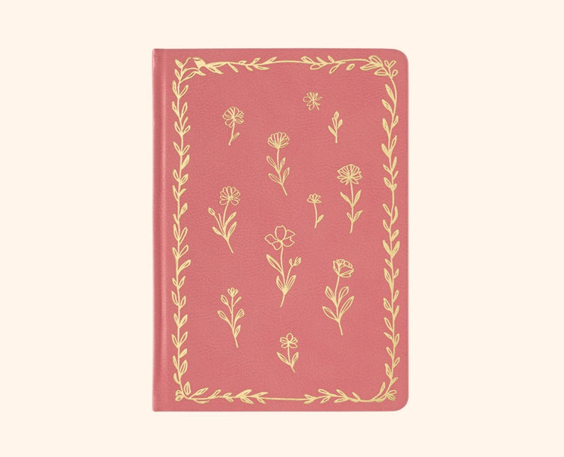 Vintage Floral Notebook A5 — Soft Faux Leather with Gold Foil Details