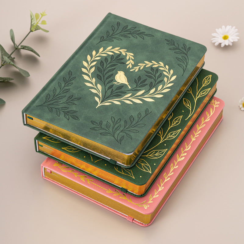 Vintage Floral Notebook A5 — Soft Faux Leather with Gold Foil Details