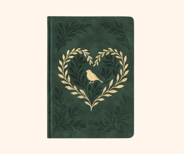 Vintage Floral Notebook A5 — Soft Faux Leather with Gold Foil Details