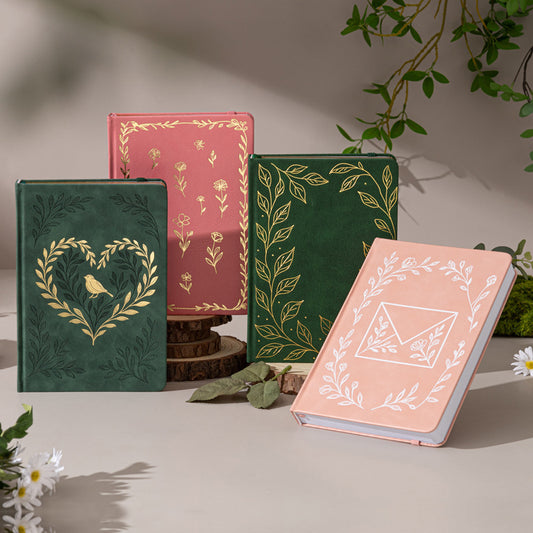 Vintage Floral Notebook A5 — Soft Faux Leather with Gold Foil Details